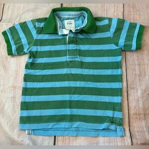 Mini Boden Striped Polo Shirt 5/6 Years Green Blue Cotton Boys READ